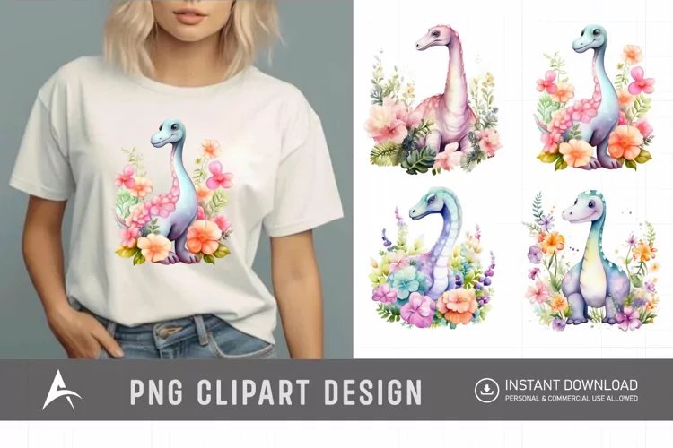 Watercolor Cute Brachiosaurus Clipart