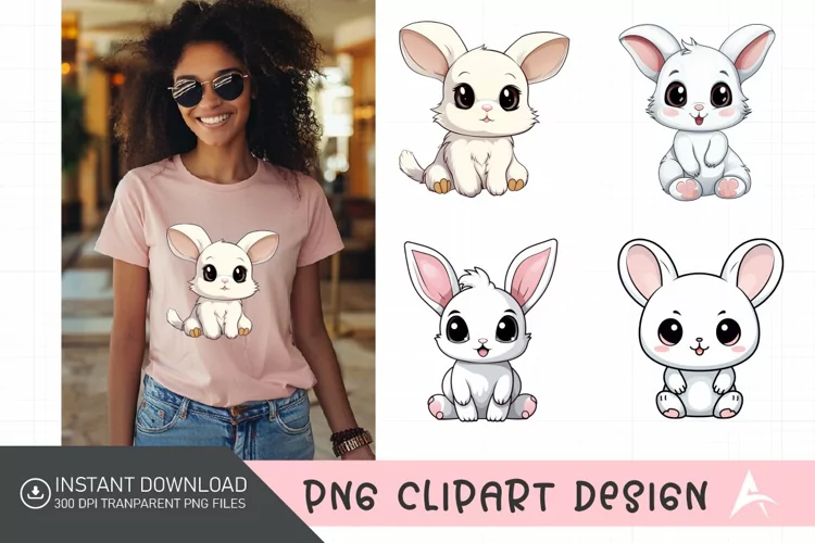 Watercolor Cute Bunny Sublimation Clipart