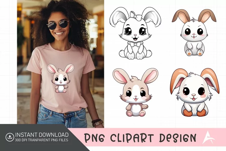 Watercolor Cute Bunny Sublimation Clipart