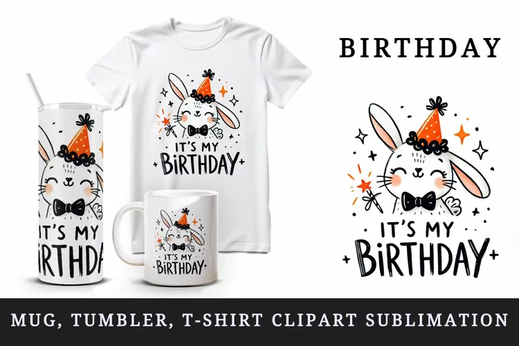 It's My Birthday quote bunny tumbler mug wrap sublimation