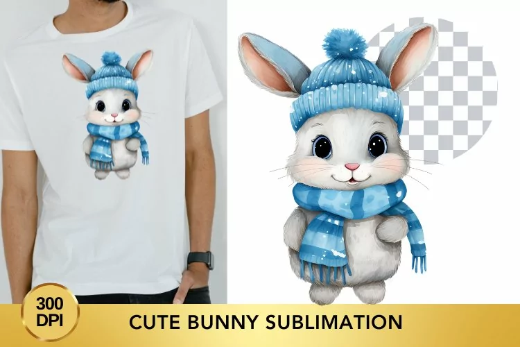 Watercolor Cute Bunny Sublimation Clipart, Animal Clipart