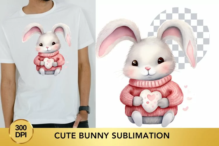 Pink Cute Bunny Sublimation Clipart, Animal Clipart