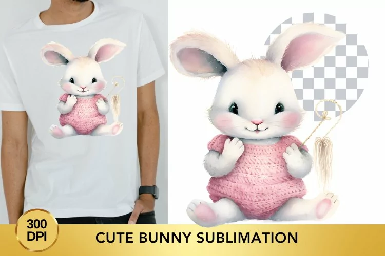 Pink Cute Bunny Sublimation Clipart, Animal Clipart