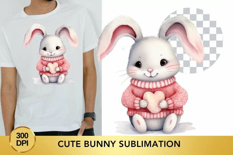 Pink Cute Bunny Sublimation Clipart, Animal Clipart