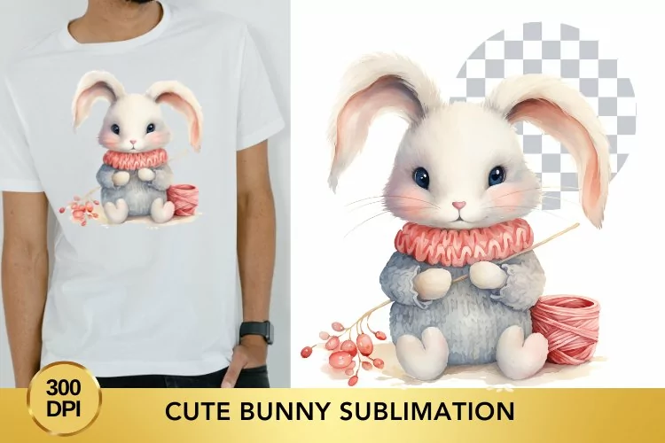 Pink Cute Bunny Sublimation Clipart, Animal Clipart