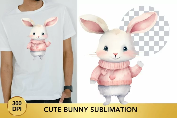 Pink Cute Bunny Sublimation Clipart, Animal Clipart