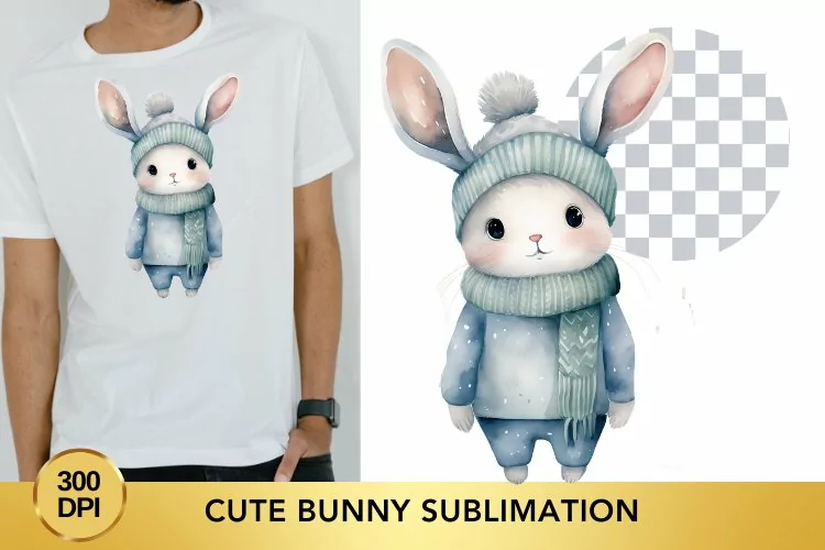 Watercolor Cute Bunny Sublimation Clipart, Animal Clipart