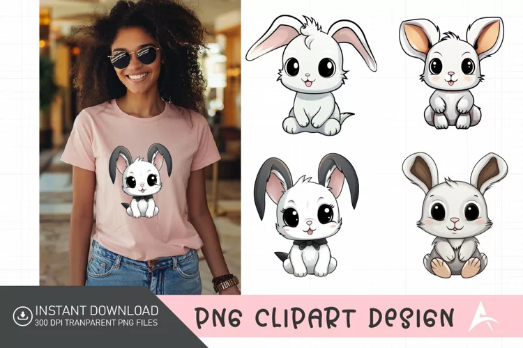 Watercolor Cute Bunny Sublimation Clipart