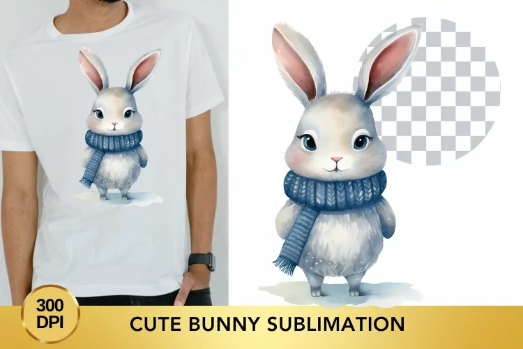 Watercolor Cute Bunny Sublimation Clipart, Animal Clipart