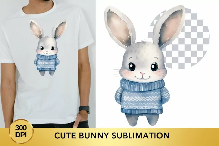 Watercolor Cute Bunny Sublimation Clipart, Animal Clipart