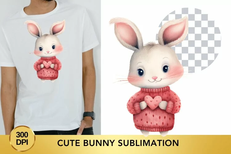 Pink Cute Bunny Sublimation Clipart, Animal Clipart