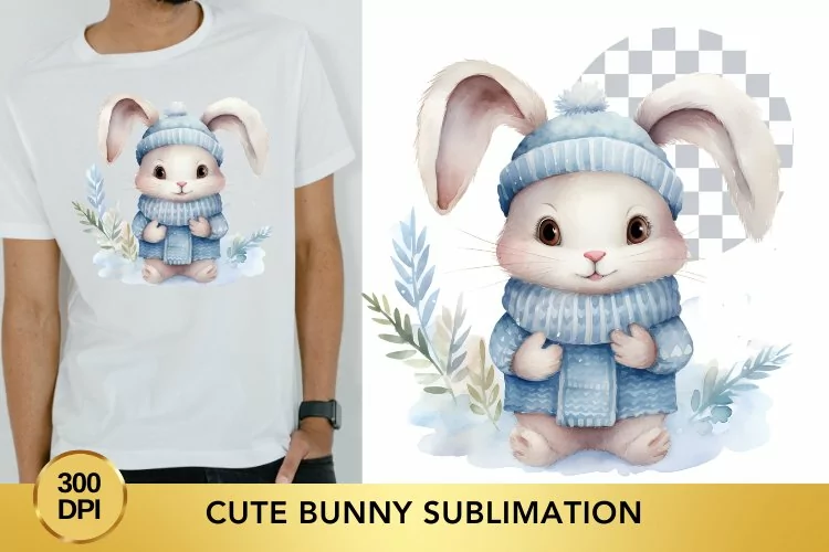 Watercolor Cute Bunny Sublimation Clipart, Animal Clipart