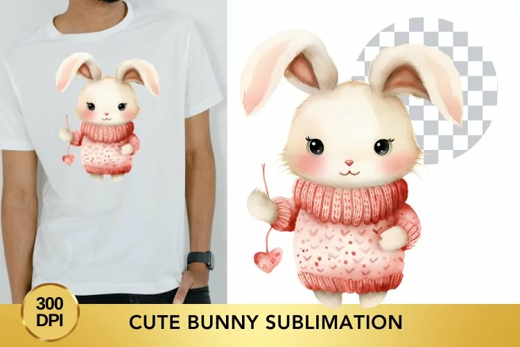 Pink Cute Bunny Sublimation Clipart, Animal Clipart
