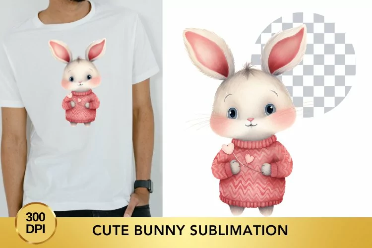 Pink Cute Bunny Sublimation Clipart, Animal Clipart