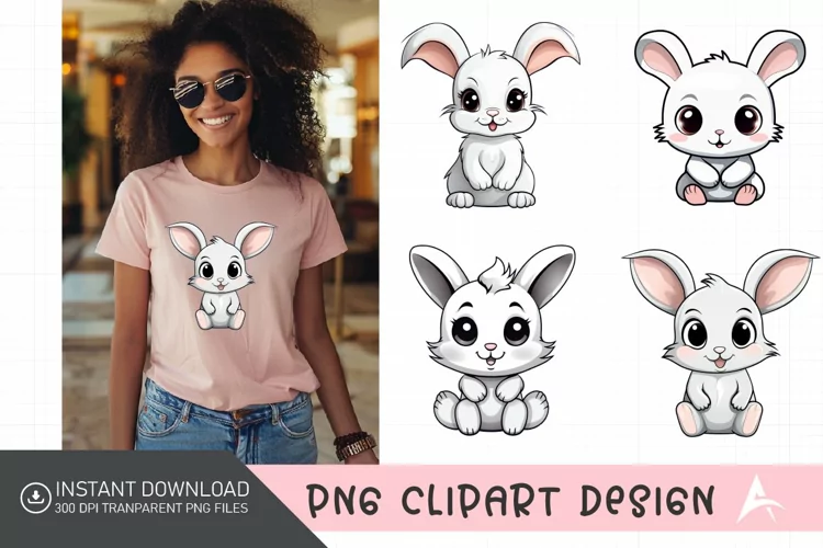Watercolor Cute Bunny Sublimation Clipart
