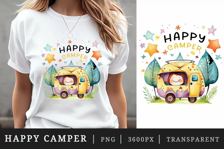Watercolor Happy camper t-shirt sublimation print design png