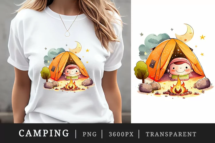 Watercolor cute camping t-shirt sublimation print design png