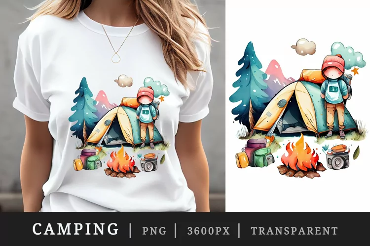 Watercolor cute camping t-shirt sublimation print design png