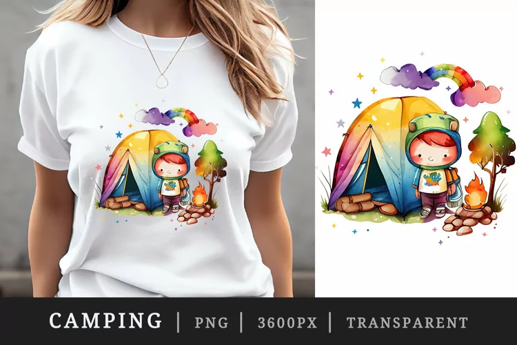 Watercolor cute camping t-shirt sublimation print design png