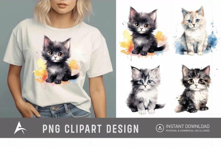 Watercolor Cute Cat Clipart