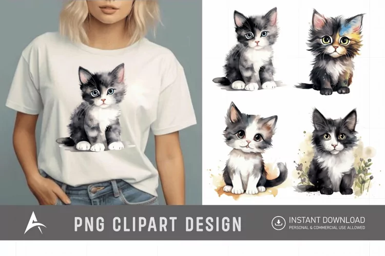 Watercolor Cute Cat Clipart