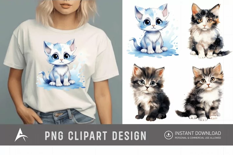 Watercolor Cute Cat Clipart