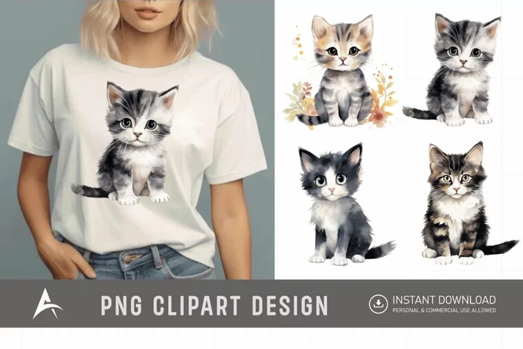Watercolor Cute Cat Clipart