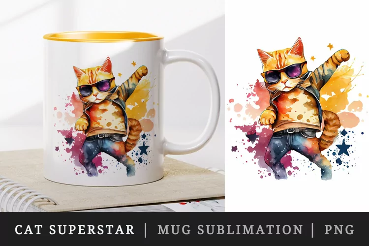 Cute Cool Cat Superstar mug, cup wrap sublimation design png