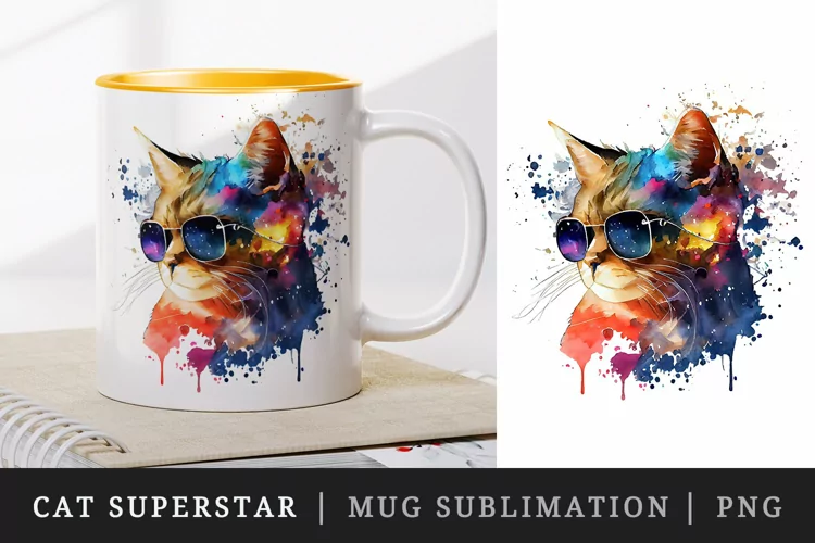 Cute Cool Cat Superstar mug, cup wrap sublimation design png