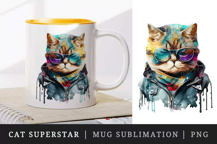 Cute Cool Cat Superstar mug, cup wrap sublimation design png