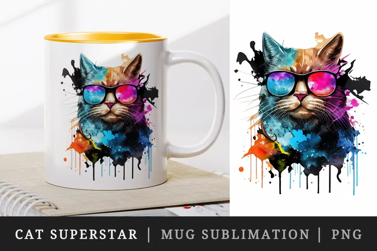 Cute Cool Cat Superstar mug, cup wrap sublimation design png