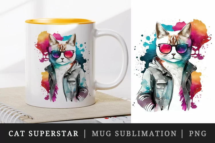 Cute Cool Cat Superstar mug, cup wrap sublimation design png