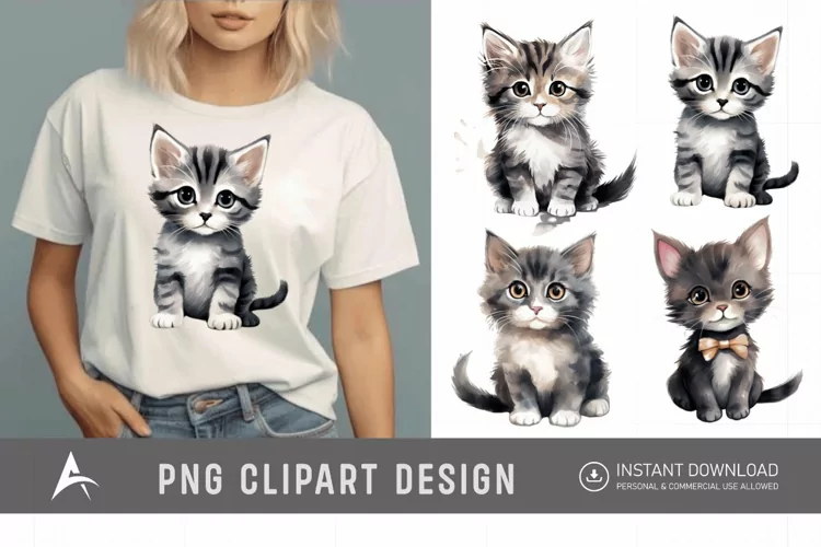 Watercolor Cute Cat Clipart