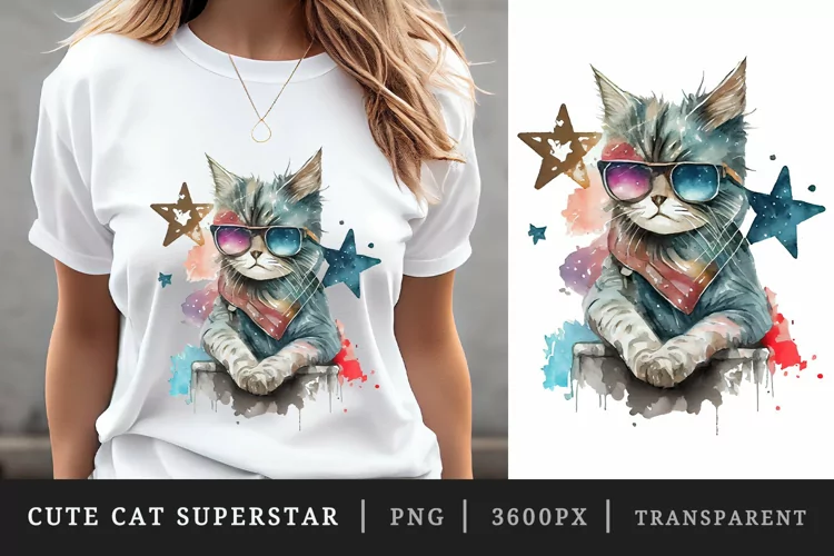 Watercolor cute cat t-shirt sublimation print design png