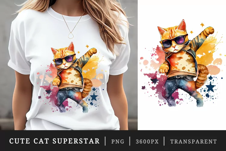 Watercolor cute cat t-shirt sublimation print design png