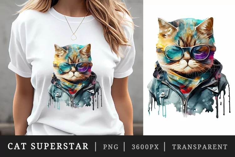 Watercolor cute cat t-shirt sublimation print design png