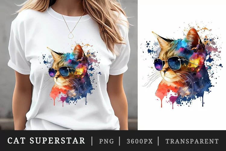 Watercolor cute cat t-shirt sublimation print design png