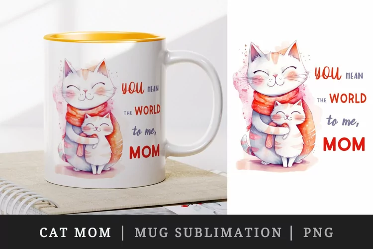 Cute cats, Mother's day mug, cup wrap sublimation design png