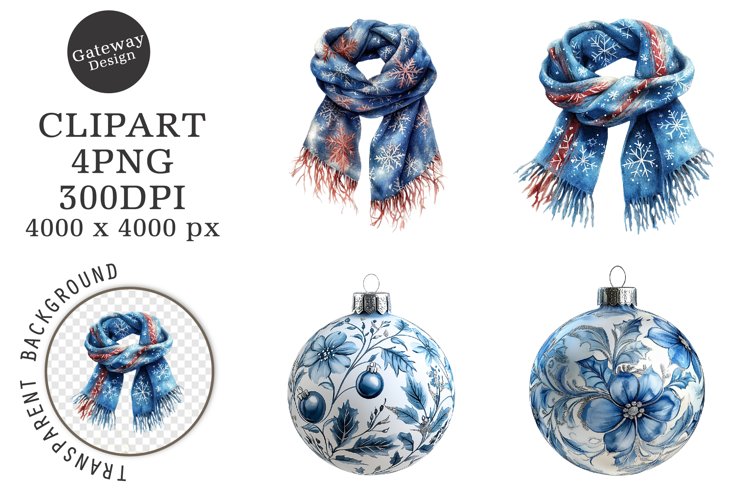 Watercolor Cute Christmas Blue Clipart