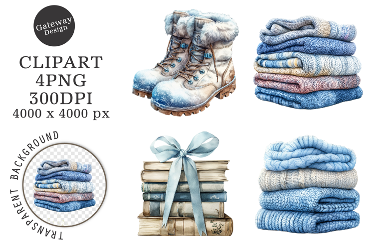 Watercolor Cute Christmas Blue Clipart