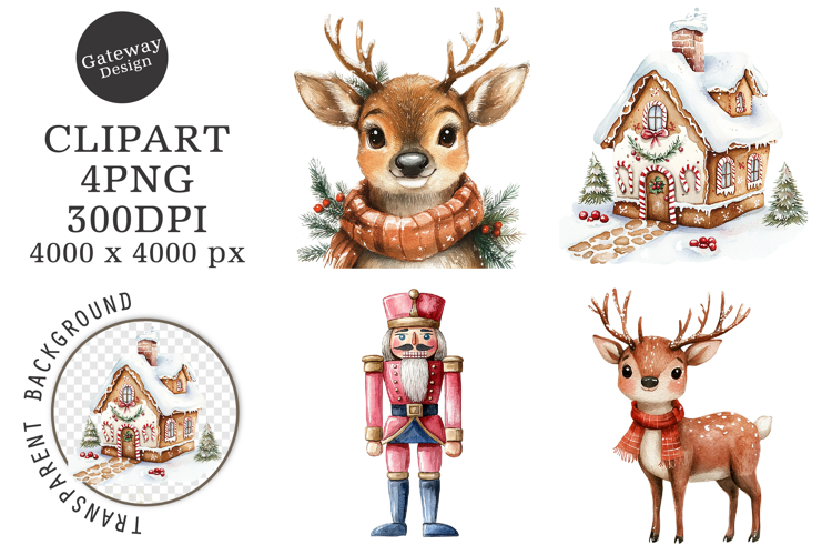 Watercolor Cute Christmas Clipart