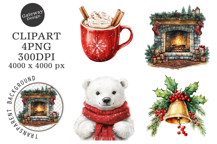 Watercolor Cute Christmas Clipart