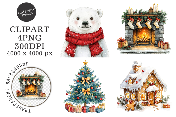 Watercolor Cute Christmas Clipart