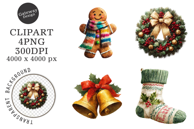 Watercolor Cute Christmas Clipart