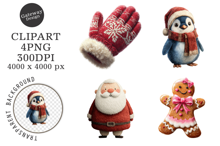 Watercolor Cute Christmas Clipart