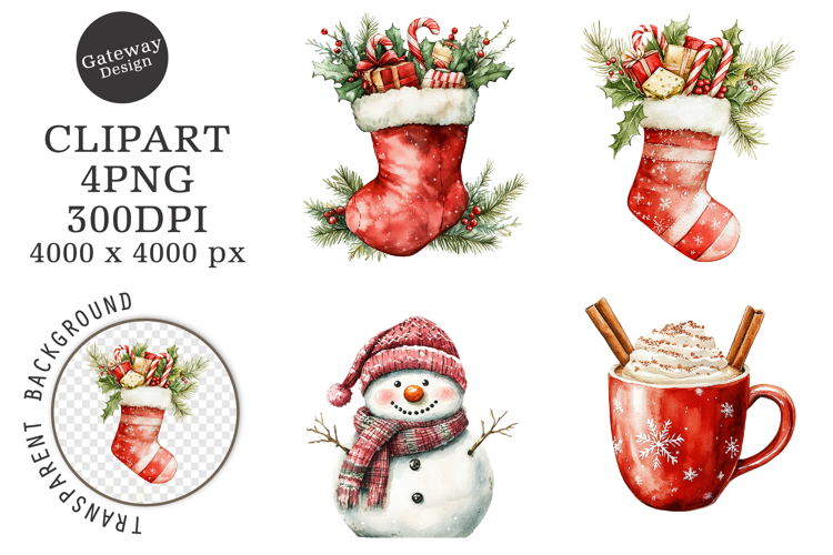 Watercolor Cute Christmas Clipart