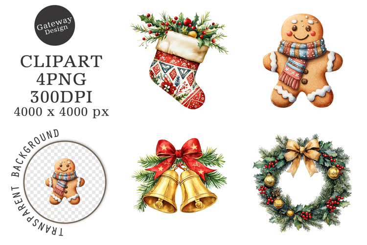Watercolor Cute Christmas Clipart