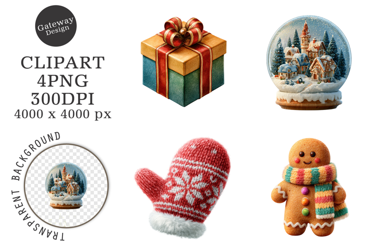 Watercolor Cute Christmas Clipart