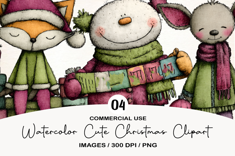 Watercolor Cute Christmas Clipart