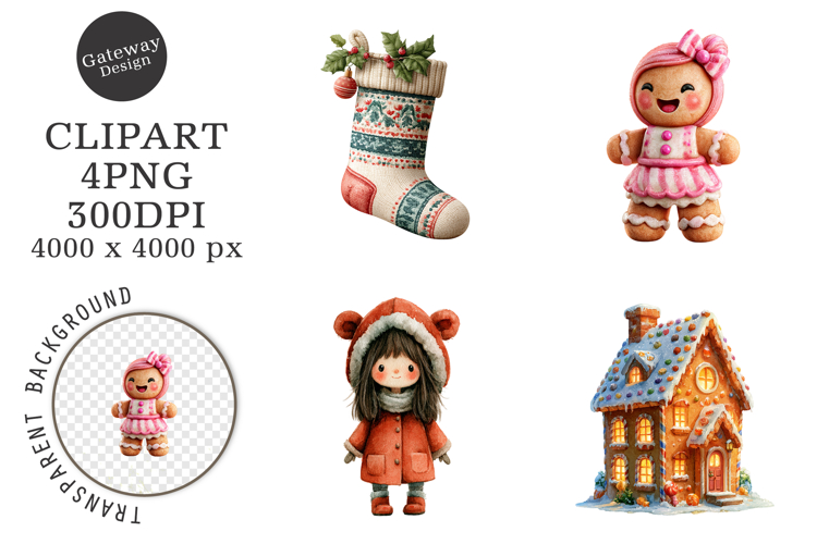 Watercolor Cute Christmas Clipart